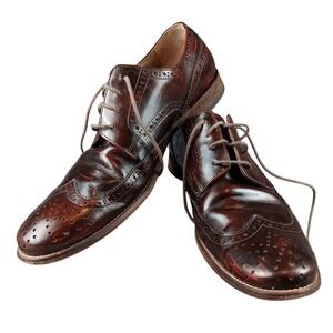 Hush‎ Puppies Bozeman Cognac Brown Leather Wingtip Oxford Dress Shoes US 12